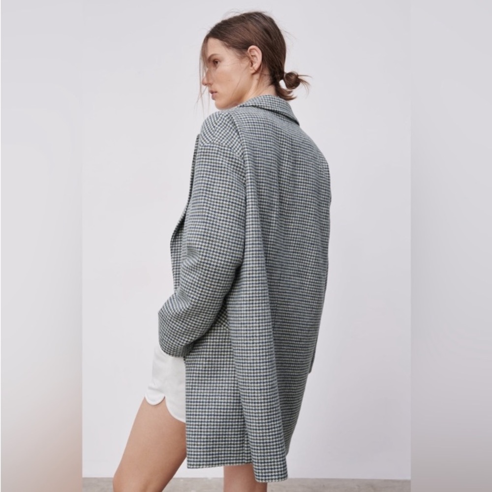 NWT ZARA Buttoned Multicolored Oversized Houndstooth Academia Blazer Sz M